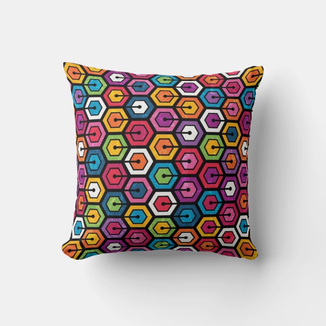 Colourful geometric pattern with hexagons cushion (Front)