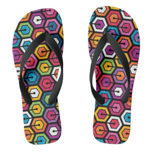 Colourful geometric pattern with hexagons flip flops