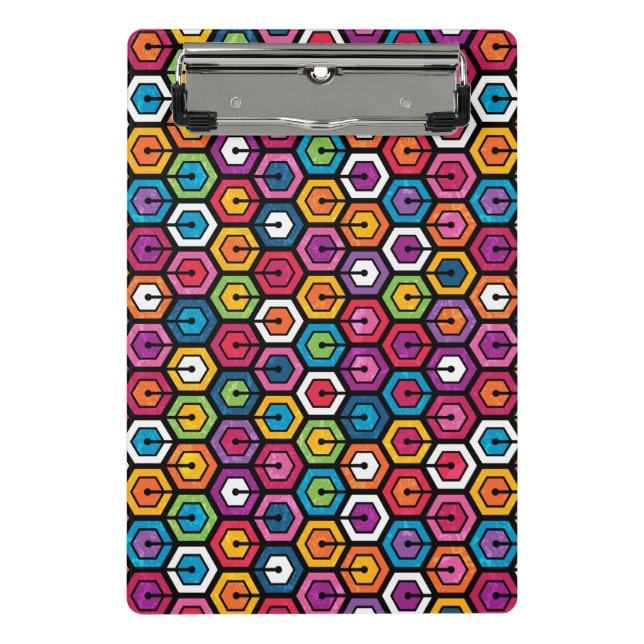 Colourful geometric pattern with hexagons mini clipboard (Front)