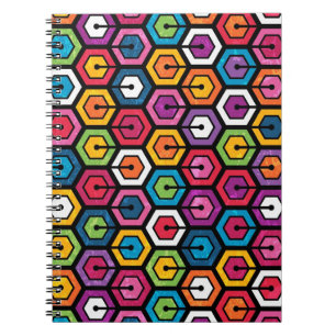 Colourful geometric pattern with hexagons notebook