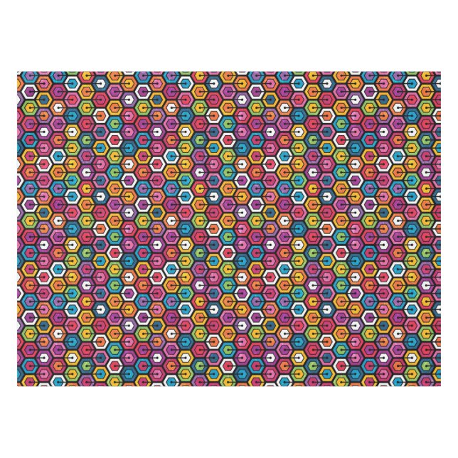 Colourful geometric pattern with hexagons tablecloth (Front (Horizontal))