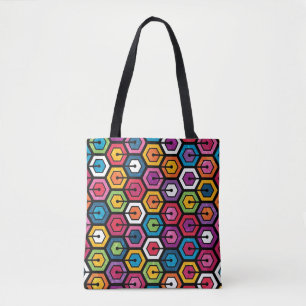 Colourful geometric pattern with hexagons tote bag