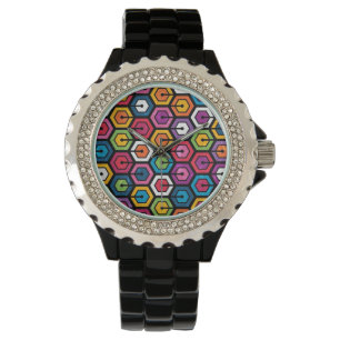 Colourful geometric pattern with hexagons watch