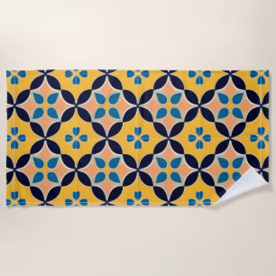 Colourful Geometric Pattern with Retro Tile Design Beach Towel