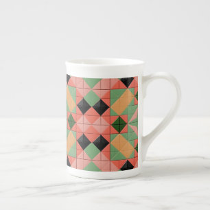 Colourful Geometric Pattern With Symmetrical Squar Bone China Mug