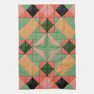 Colourful Geometric Pattern With Symmetrical Squar Tea Towel