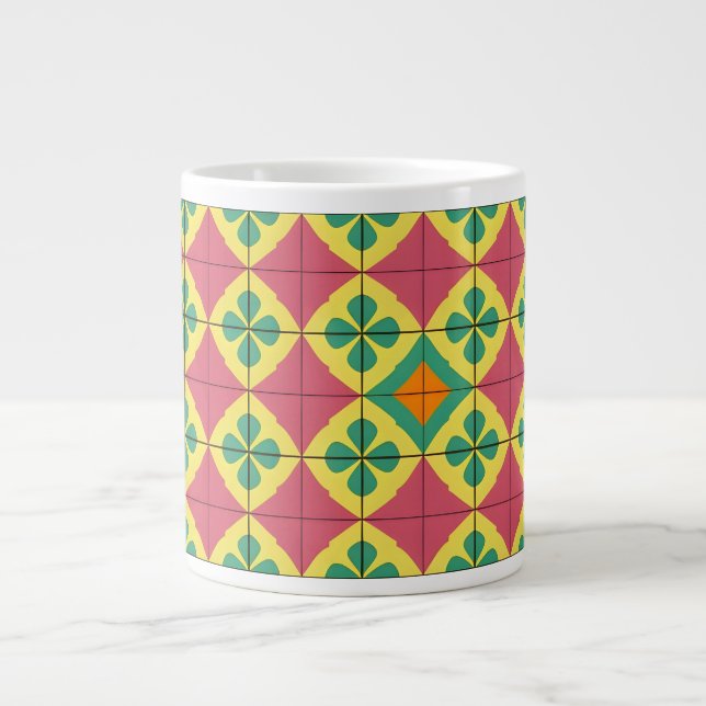 Colourful Geometric Pattern with Symmetrical Tile Large Coffee Mug (Front)