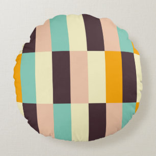 Colourful geometric pattern with vertical stripes round cushion