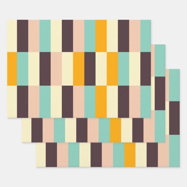 Colourful geometric pattern with vertical stripes  wrapping paper sheet (Set)