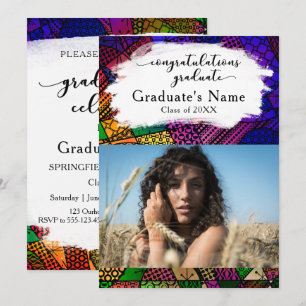 Colourful Geometric Patterns Graduation Photo Part Invitation