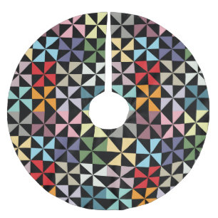 Colourful Geometric Pinwheel Black Brushed Polyester Tree Skirt