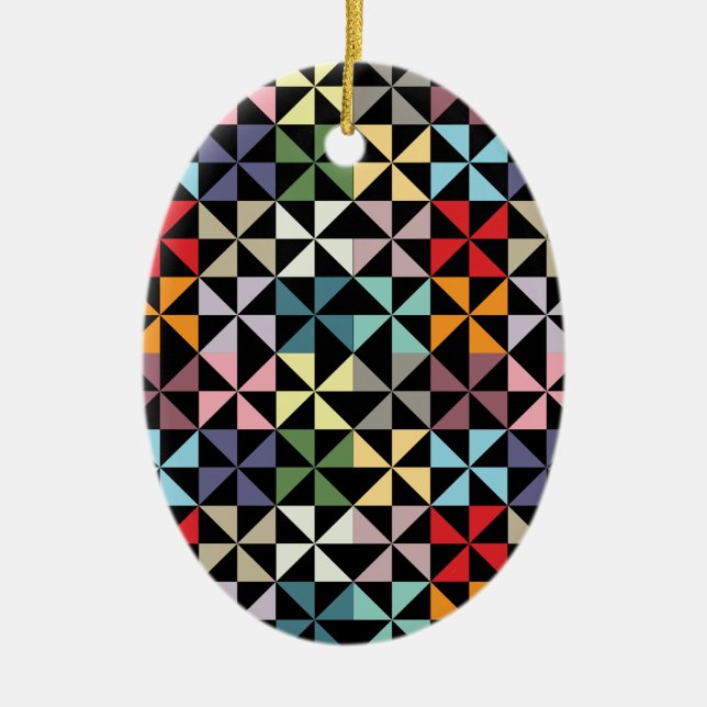Colourful Geometric Pinwheel Black Ceramic Tree Decoration (Front)