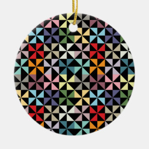 Colourful Geometric Pinwheel Black Ceramic Tree Decoration