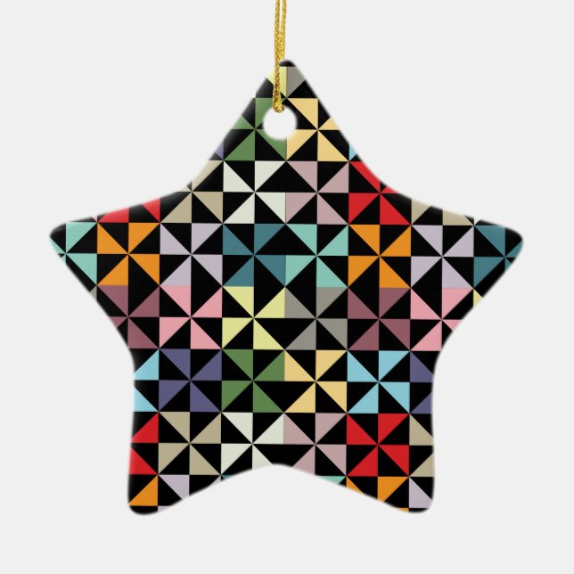 Colourful Geometric Pinwheel Black Ceramic Tree Decoration (Front)