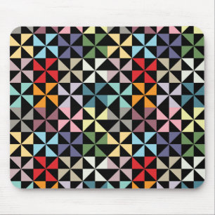 Colourful Geometric Pinwheel Black Mouse Mat