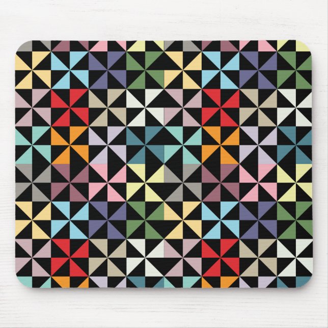 Colourful Geometric Pinwheel Black Mouse Mat (Front)