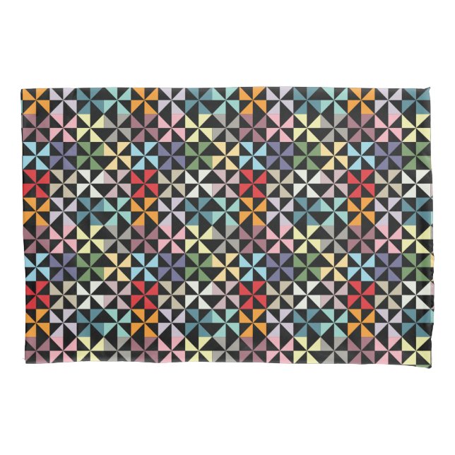 Colourful Geometric Pinwheel Black Pillowcase (Front-Left)