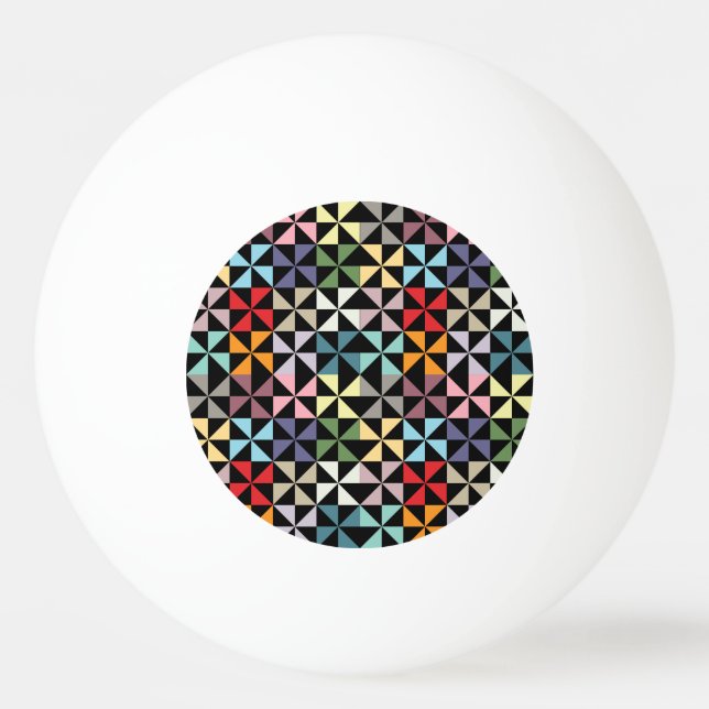 Colourful Geometric Pinwheel Black Ping Pong Ball (Front)