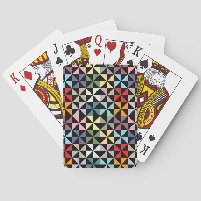 Colourful Geometric Pinwheel Black Playing Cards (Back)