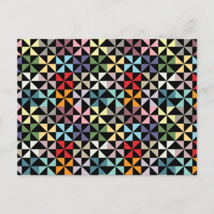 Colourful Geometric Pinwheel Black Postcard