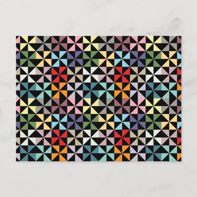 Colourful Geometric Pinwheel Black Postcard (Front)