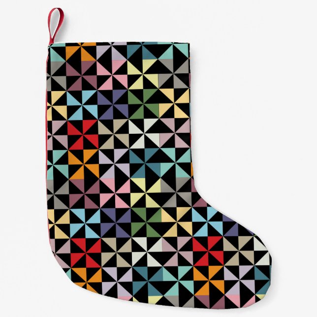 Colourful Geometric Pinwheel Black Small Christmas Stocking (Front)
