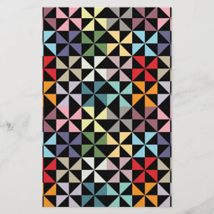 Colourful Geometric Pinwheel Black Stationery