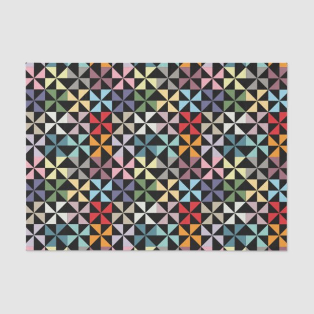 Colourful Geometric Pinwheel Black Tissue Paper (Front)