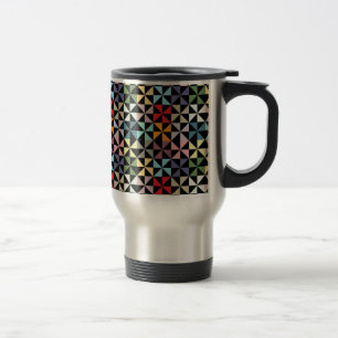 Colourful Geometric Pinwheel Black Travel Mug