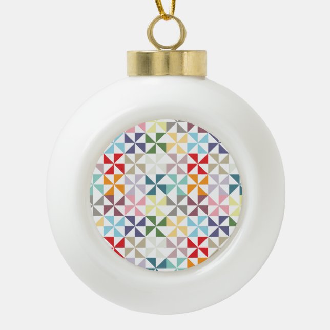 Colourful Geometric Pinwheel Ceramic Ball Christmas Ornament (Front)