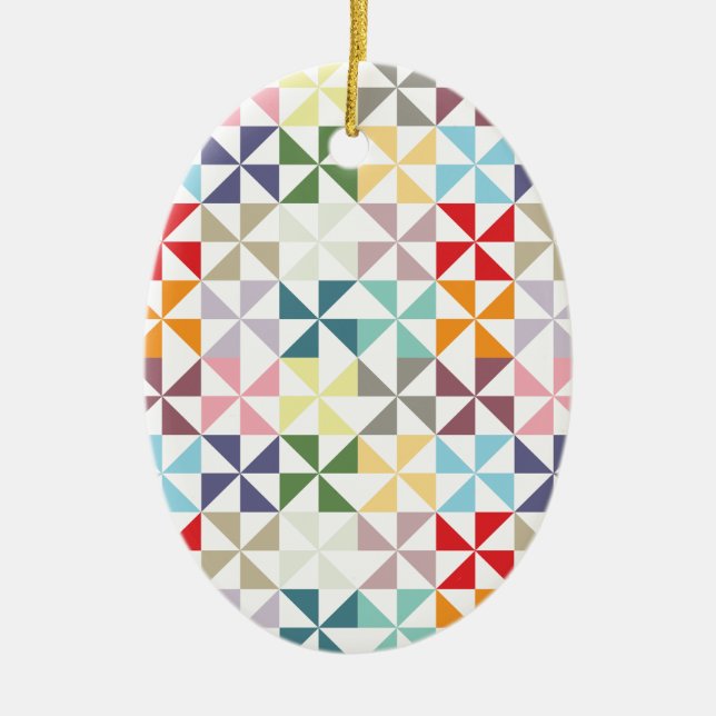 Colourful Geometric Pinwheel Ceramic Tree Decoration (Front)