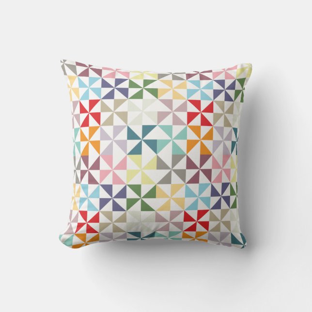 Colourful Geometric Pinwheel Cushion (Front)