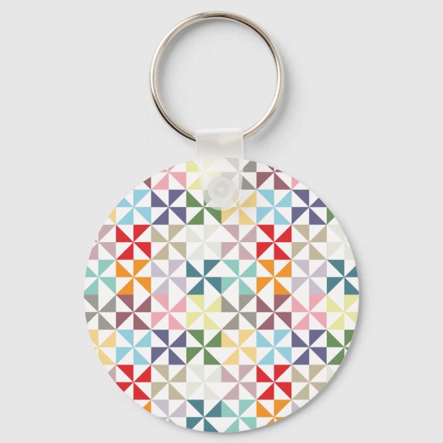Colourful Geometric Pinwheel Key Ring (Front)