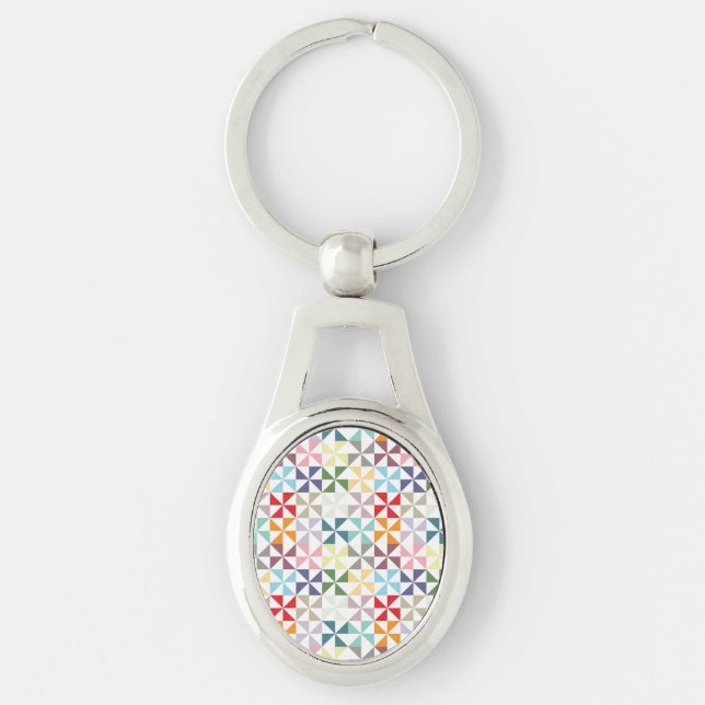 Colourful Geometric Pinwheel Key Ring (Front)