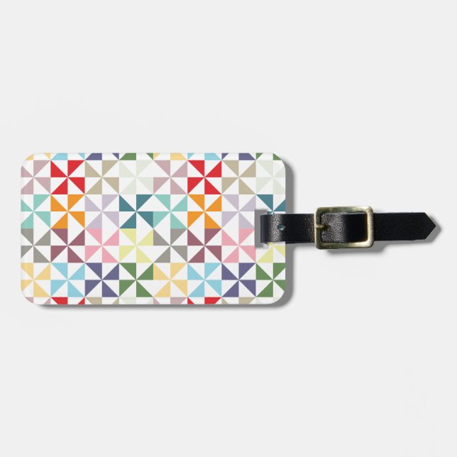 Colourful Geometric Pinwheel Luggage Tag (Front Horizontal)