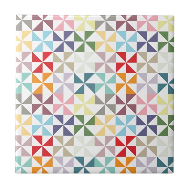 Colourful Geometric Pinwheel Tile (Front)