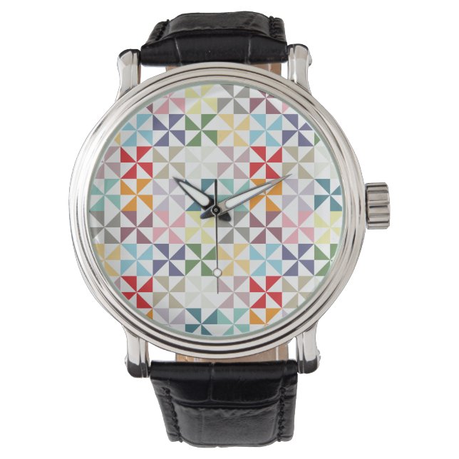 Colourful Geometric Pinwheel Watch (Front)