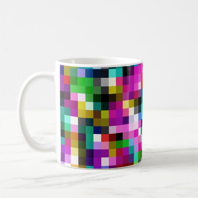 Colourful Geometric Pixel Pixelated Plaid Coffee Mug (Left)