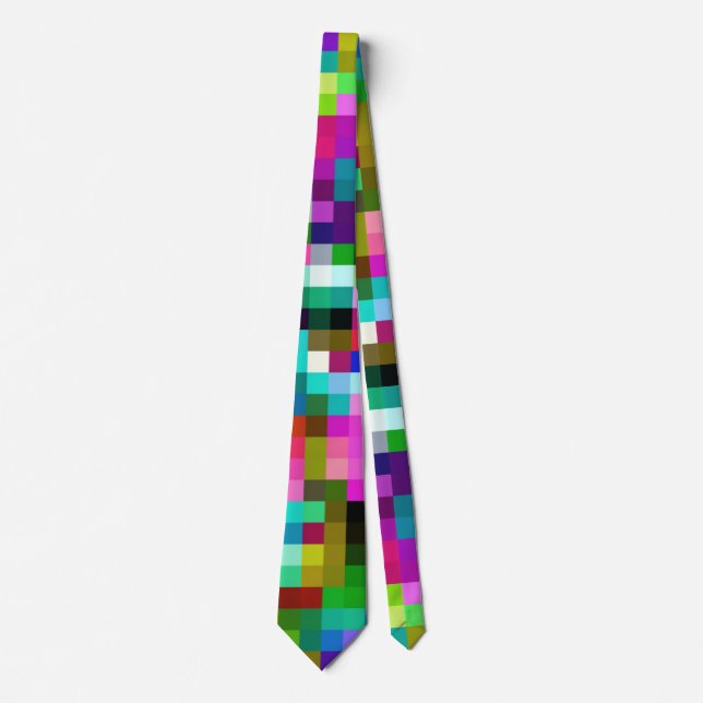 Colourful Geometric Pixel Pixelated Plaid Tie (Front)