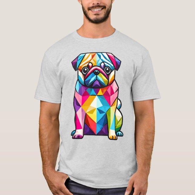 Colourful Geometric Pug Dog T-Shirt (Front)