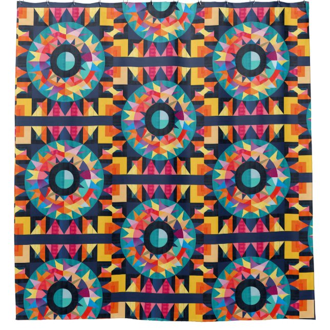 Colourful Geometric Quilt Pattern Shower Curtain (Front)