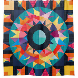 Colourful Geometric Quilt Pattern Shower Curtain