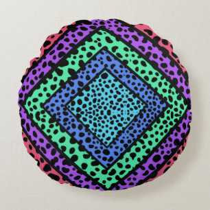 Colourful Geometric Rainbow Cheetah Animal Print Round Cushion