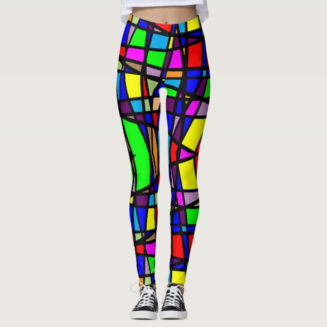 Colourful Geometric Rainbow Costume Leggings (Front)