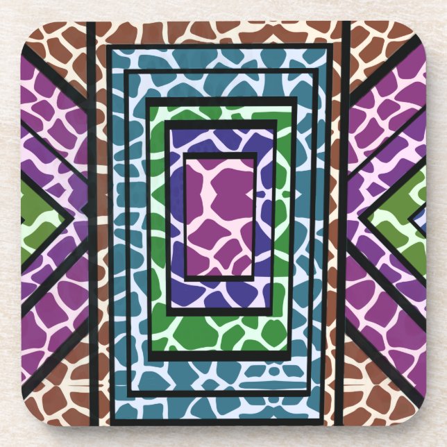 Colourful Geometric Rainbow Giraffe Animal Print Coaster (Front)