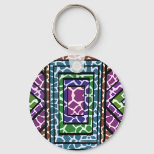 Colourful Geometric Rainbow Giraffe Animal Print Key Ring