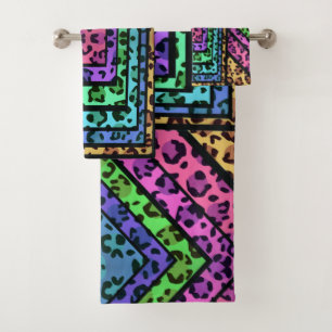 Colourful Geometric Rainbow Jaguar Animal Print Bath Towel Set