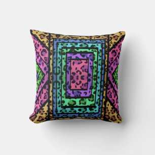 Colourful Geometric Rainbow Jaguar Animal Print Cushion