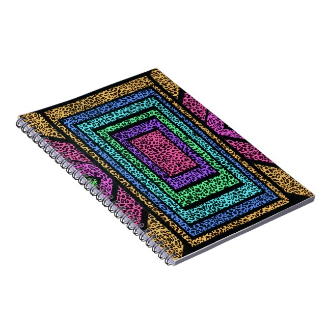 Colourful Geometric Rainbow Leopard Animal Print Notebook (Right Side)