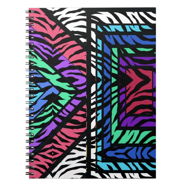 Colourful Geometric Rainbow White Tiger Animal Notebook (Front)